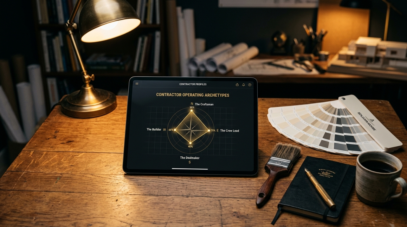 Craftsman Operating Archetypes diagnostic compass shown on drafting tablet
