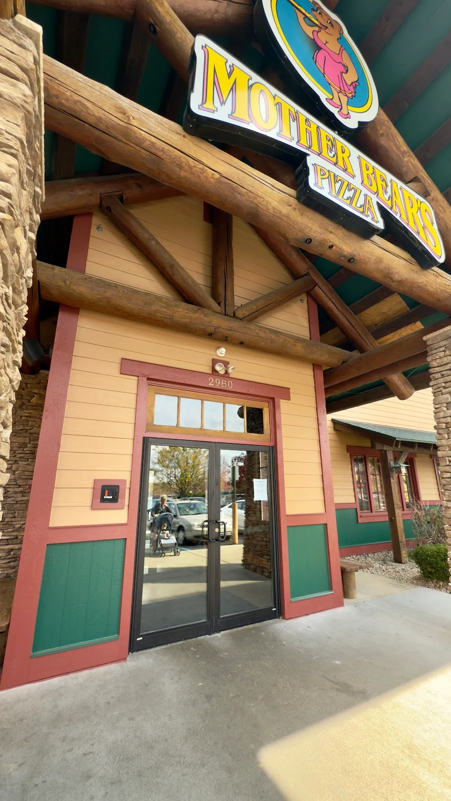 Mother Bear's timber log truss and entrance gable woodwork
